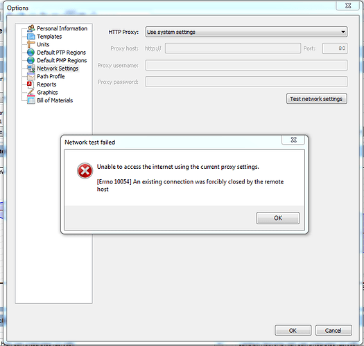 DIsplay of Test Network Error