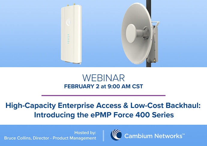 Webinar Graphic (High-Capacity Enterprise Access & Low-Cost Backhaul - Introducing the ePMP Force 400 Series) Corrected