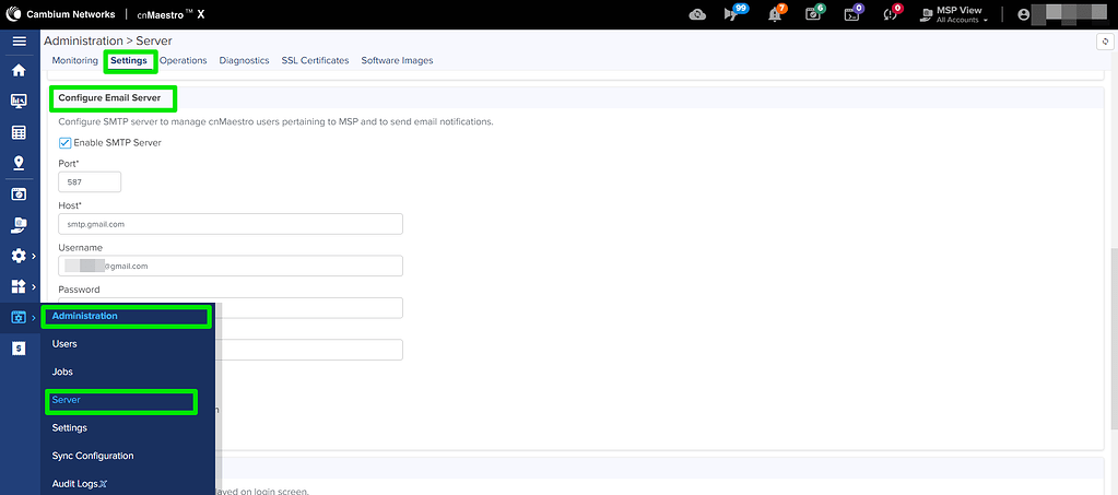 Configuration of SMTP Server Settings in cnMaestro - cnMaestro ...