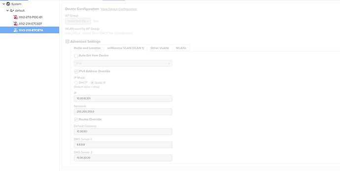 2. Advanced settings- Selected cnMaestro VLAN(VLAN 1)
