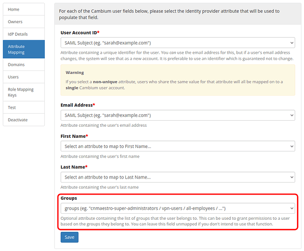 Cambium Attribute Mapping Step 2