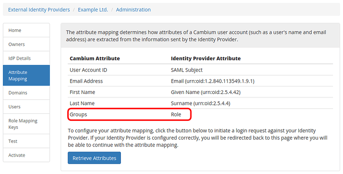 Cambium Attribute Mapping Step 1