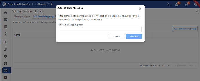 Enter Role Mapping Key