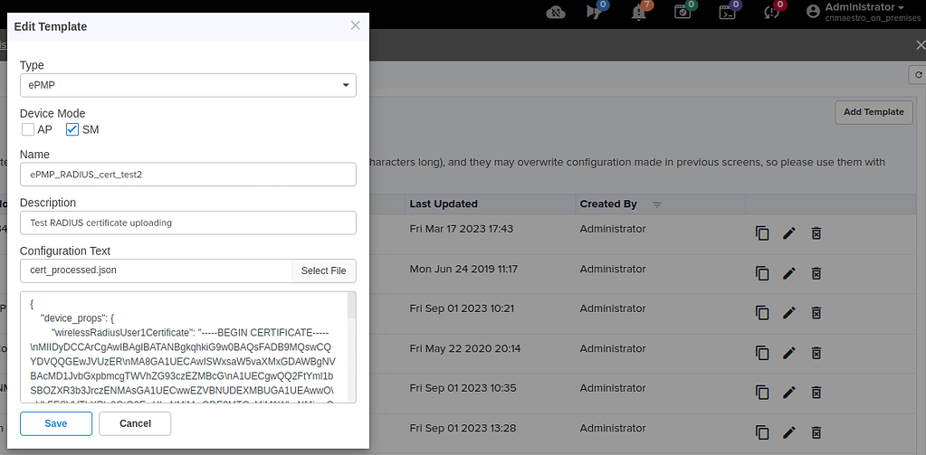 How to upload a user certificate for RADIUS auth via cnMaestro ePMP